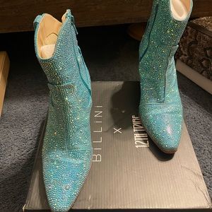 Betsey Johnson teal studded cowgirl boots